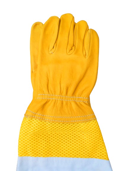 Рукавиці бджоляра жовті з вентиляцією "Air-Premium" (шкіра+сітка)